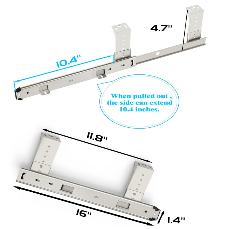 FRMSAET Heavy Duty 12/14/16/18 inches Thickness Steel Construction Ball Bearing Keyboard Slides Keyboard Drawer Slides Tray Accessories Cabinet Furniture Hardware Rails (16 inches, Silver) - Image 4